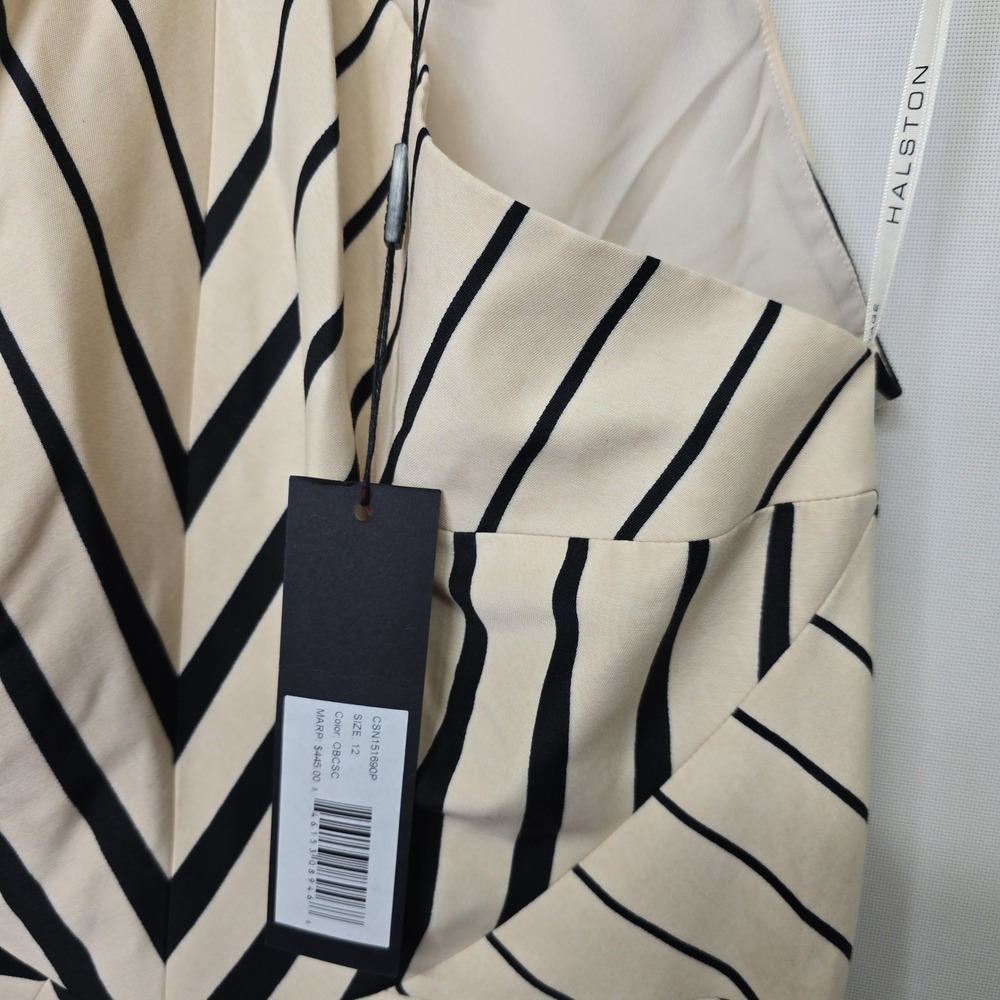 NWT HALSTON HERITAGE Beige Black Geometric Halter Midi Dress Size 12 - Picture 5 of 9